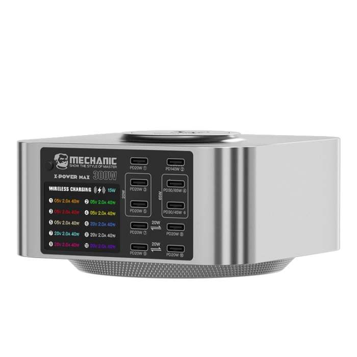 Mechanic X-Power Series Multiport Digital Display USB Charger Station with Wireless Charging, Total