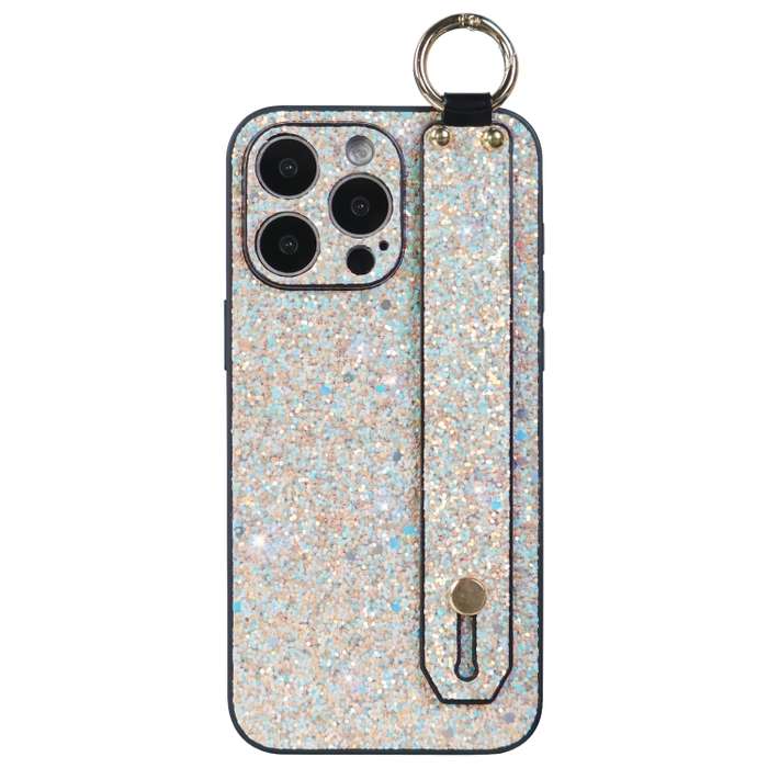 For iPhone 14 Pro Flash Diamond Wristband Holder Phone Case(Flash Gold)
