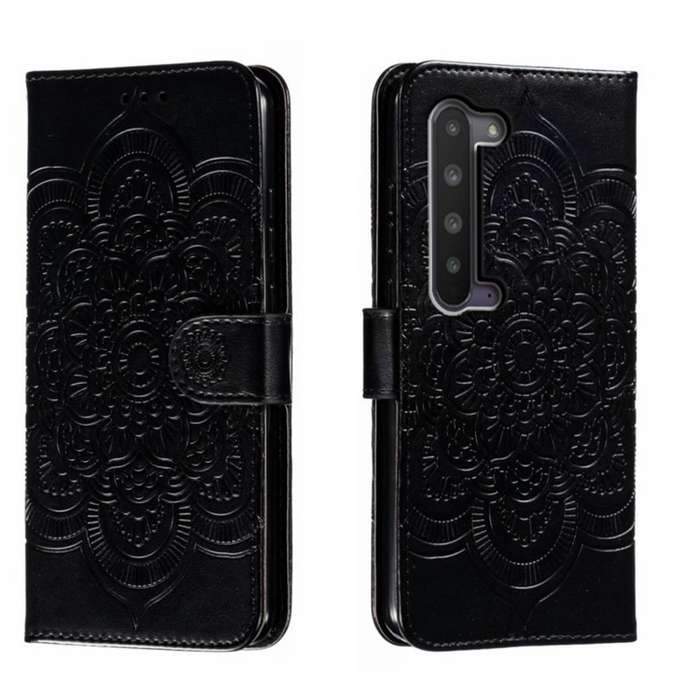 For Sharp Aquos R5G Sun Mandala Embossing Pattern Phone Leather Case(Black)