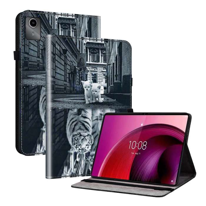 For Lenovo Tab M11/ Xiaoxin Pad 11 2024 Crystal Texture Painted Leather Tablet Case(Cat Reflection T