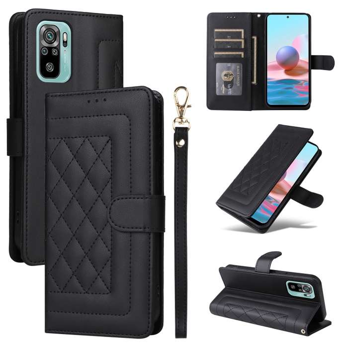 For Xiaomi Redmi Note 10 Diamond Lattice Leather Flip Phone Case(Black)