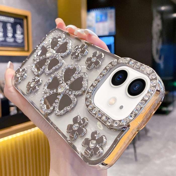 For iPhone 11 Electroplating Flower Diamond TPU Phone Case(Silver)