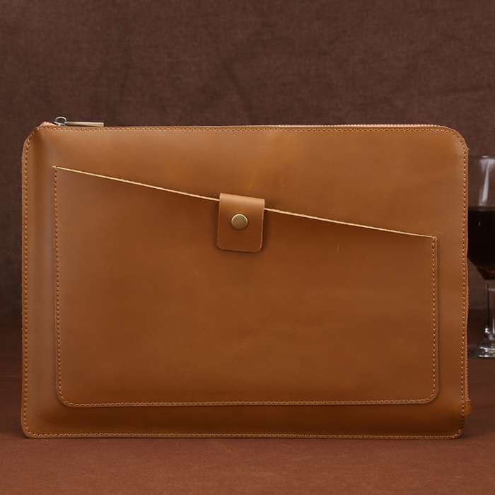 Universal Genuine Leather Business Laptop Tablet Zipper Bag For 13.3 inch and Below(Yellow)