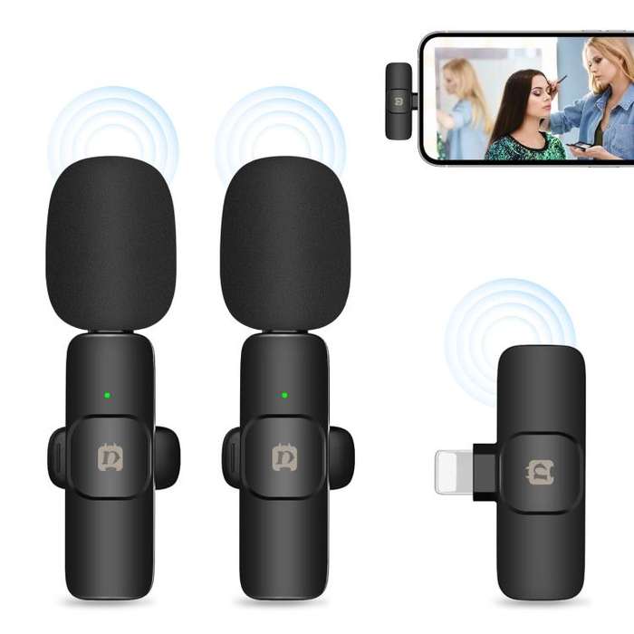 PULUZ Wireless Lavalier Noise Reduction Reverb Microphones for iPhone / iPad, 8-Pin Receiver and Dua
