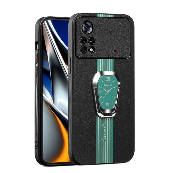 For Xiaomi Poco X4 Pro 5G Magnetic Litchi Leather Back Phone Case with Holder(Green)
