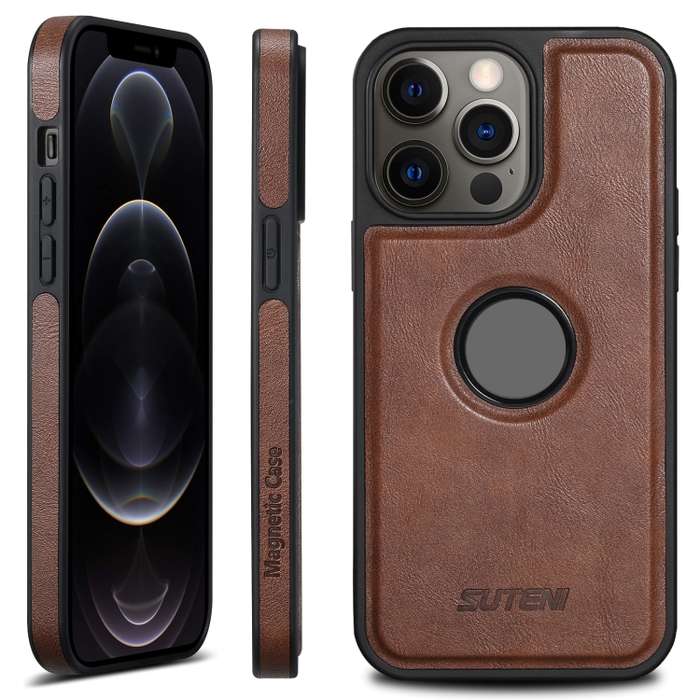 For iPhone 12 Pro Suteni G1 Magsafe Leather Back Phone Case(Brown)