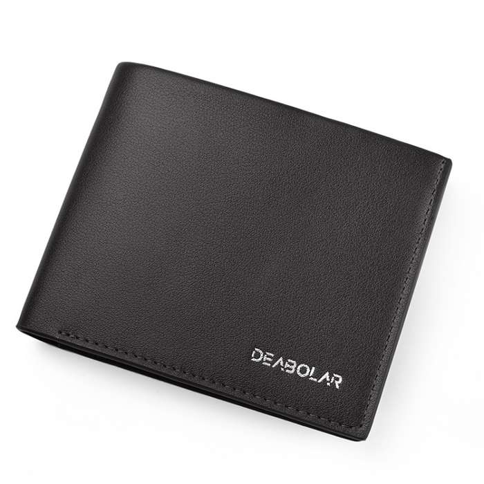 DEABOLAR Large-Capacity Multi-Card Men Short PU Leather Wallet(Black Horizontal)