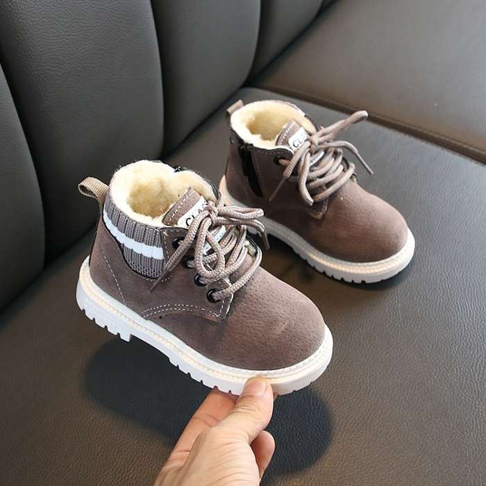 Autumn Winter Children Martin Boots Boys Girls Plush Warm Boots Casual Shoes, Size: 28(Gray)