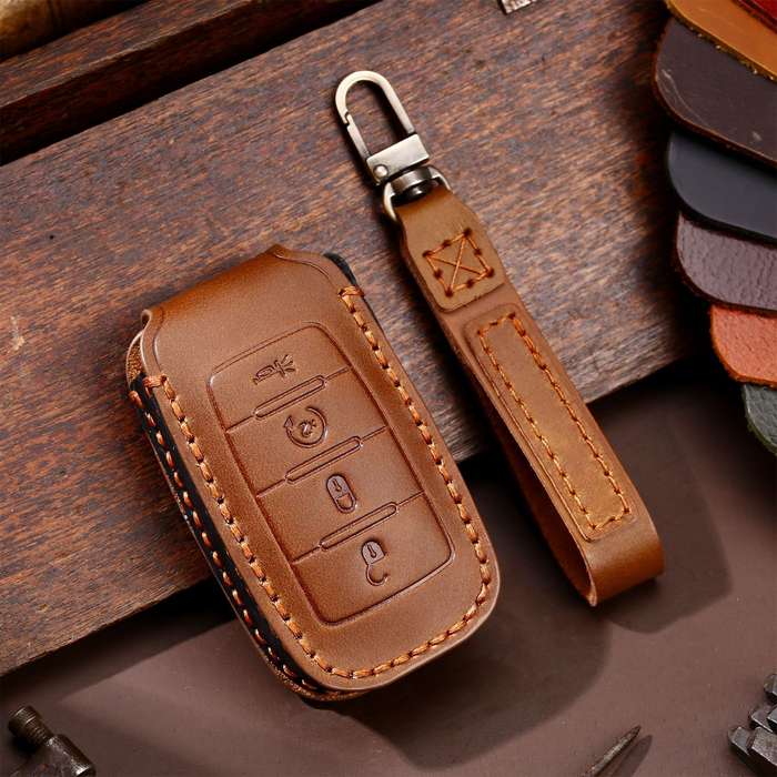 For Dodge Ram 4-button C161 Car Key Leather Protective Case (Brown)