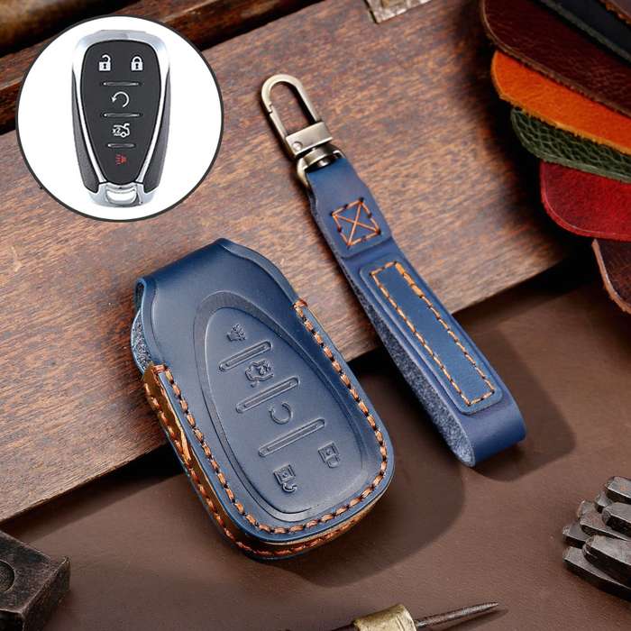 For Chevrolet 5-button Hallmo Car Cowhide Leather Key Protective Cover Key Case(Brown)