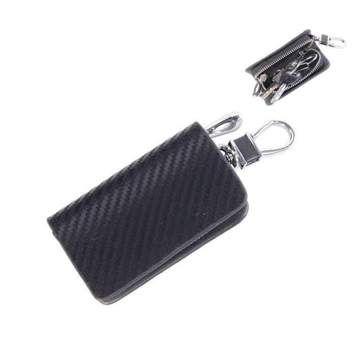 Universal Leather Carbon Fiber Texture Waist Hanging Zipper Wallets Key Holder Bag (No Include Key)(