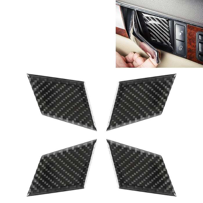 4 PCS Car Door Inner Handle Wrist Panel Carbon Fiber Decorative Sticker for Mercedes-Benz W204 2007-