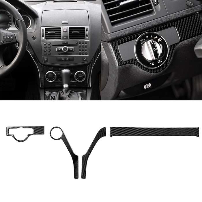 3 PCS Car Carbon Fiber Headlights Frame Decorative Sticker for Mercedes-Benz W204 C Class 2007-2010,