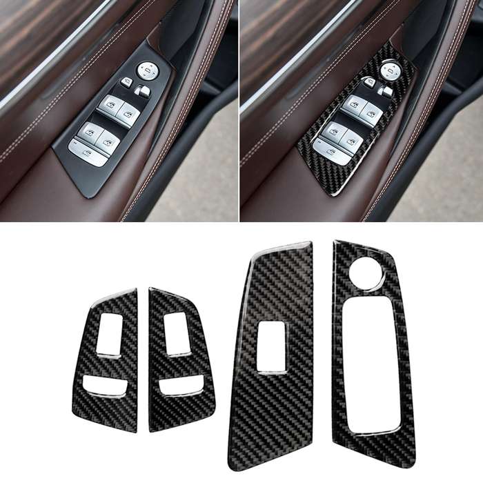 Car Carbon Fiber Door Window Lift Panel Decorative Sticker for BMW 5 Series G38 528Li / 530Li / 540L
