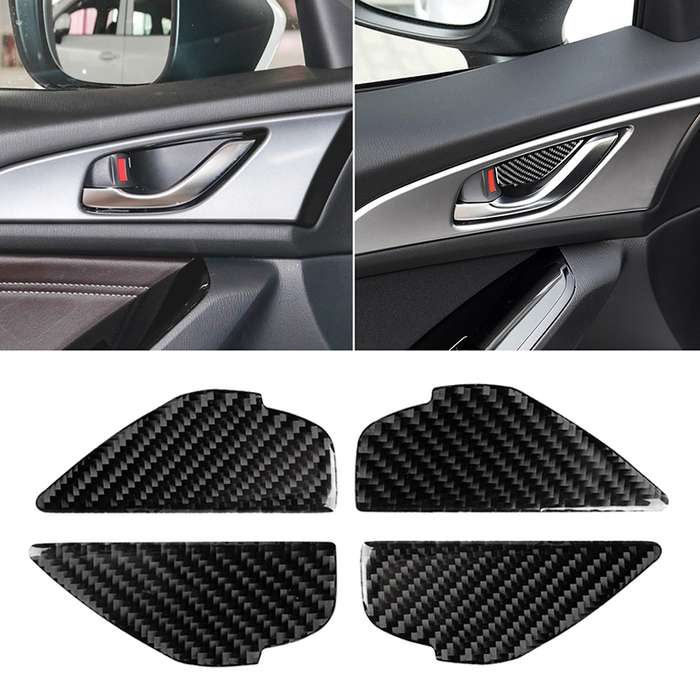 4 PCS Car Carbon Fiber Door Inner Handle Wrist Panel Decorative Sticker for Mazda Axela 2014 / 2017-