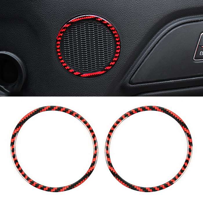 2 in 1 Car Carbon Fiber Door Horn Ring Small Size Decorative Sticker for Ford Mustang 2015-2020, Dia