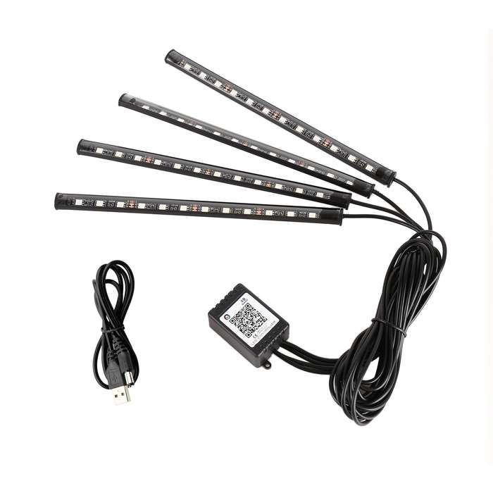 4 in 1 Universal Car USB 8-color APP Control LED Atmosphere Light Decorative Lamp, with 12LEDs Lamps