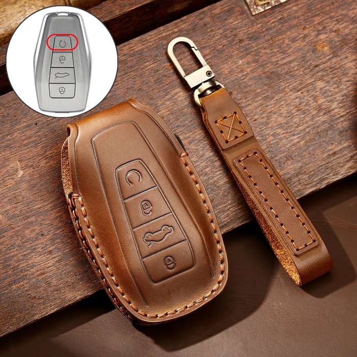Hallmo Car Cowhide Leather Key Protective Cover Key Case for Geely Emgrand B Style(Brown)