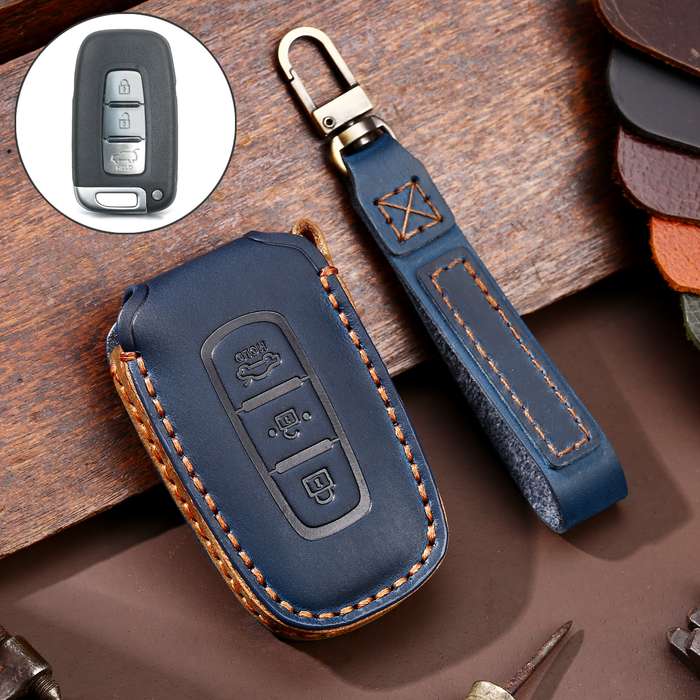 Hallmo Car Cowhide Leather Key Protective Cover Key Case for KIA K2 / K3 / K5 3-button(Brown)