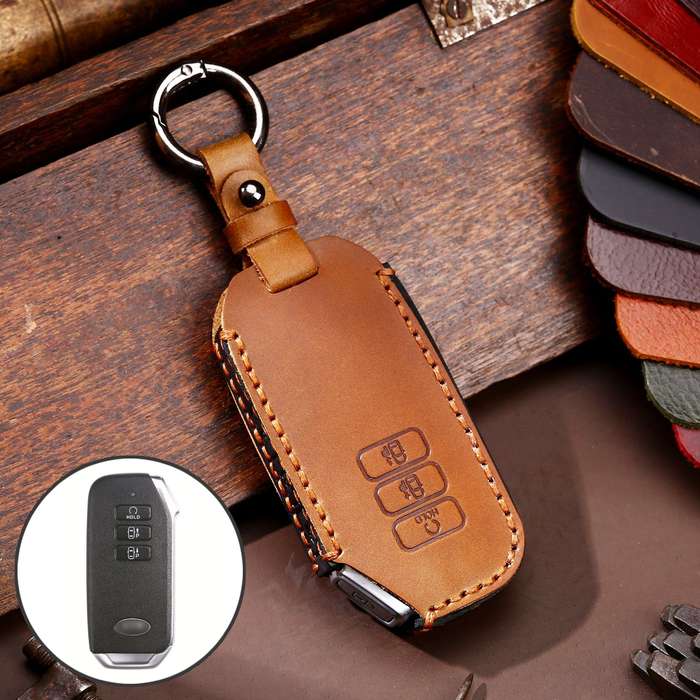 Hallmo Car Cowhide Leather Key Protective Cover for KIA(Blue)