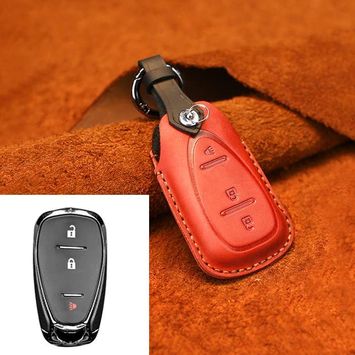 For Chevrolet Car Cowhide Leather Key Protective Cover Key Case, Three Keys Version (Red)