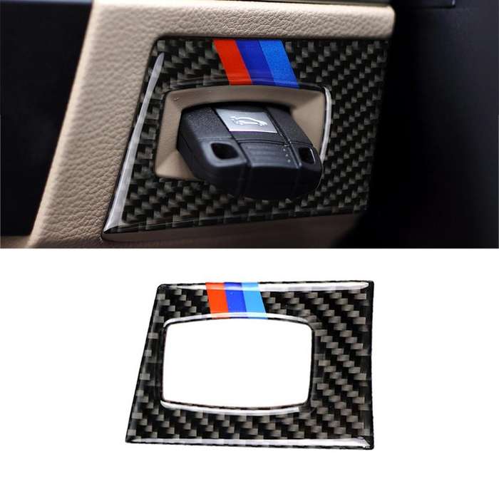 Three Color Carbon Fiber Car Right Driving Ignition Switch Decorative Sticker for BMW E90 / E92 2005