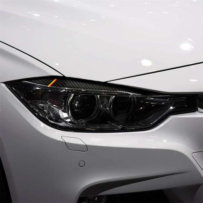 1 Pairs Yellow Red Color Carbon Fiber Car Lamp Eyebrow Decorative Sticker for BMW F30 2013-2015