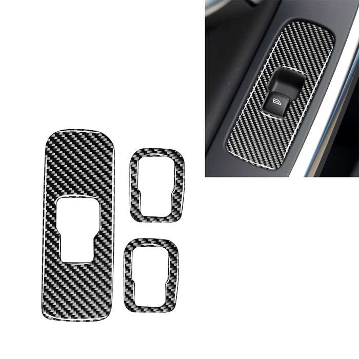 3 PCS Car Carbon Fiber Window Lifting Button Decorative Stickers for Volvo V60 2010-2017 / S60 2010-