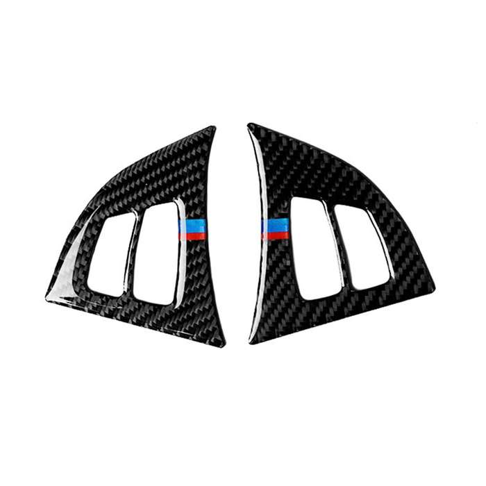 2 in 1 Car Carbon Fiber Tricolor Steering Wheel Buttons Decorative Sticker for BMW E70 X5 2008-2013,