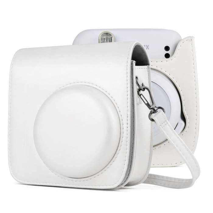Solid Color Full Body Camera Leather Case Bag with Strap for FUJIFILM Instax mini 11 (Black)