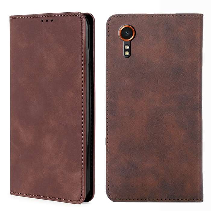 For Samsung Galaxy Xcover 7 5G Skin Feel Magnetic Leather Phone Case(Dark Brown)