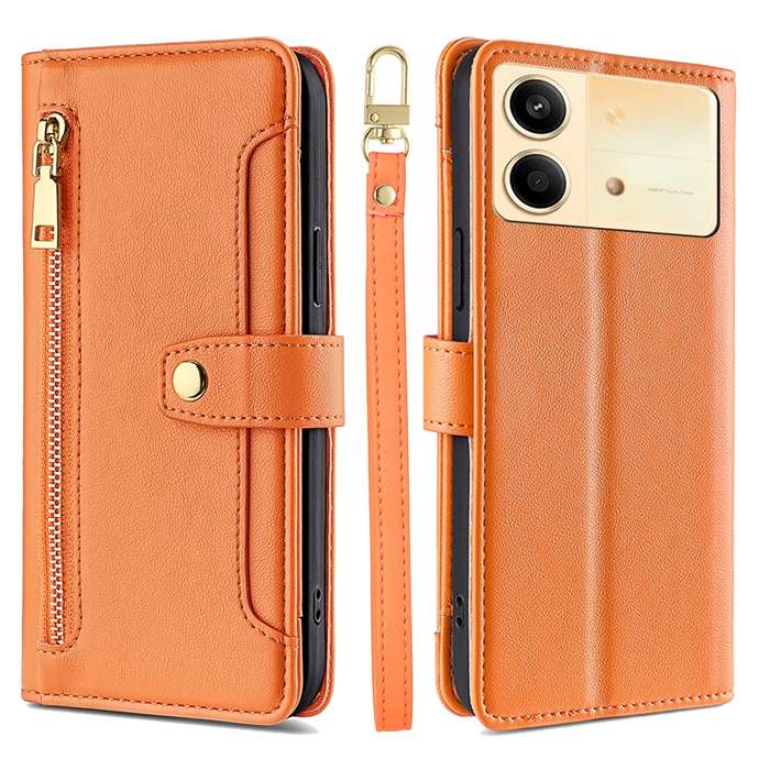 For Xiaomi Redmi Note 13R Pro 5G Sheep Texture Cross-body Zipper Wallet Leather Phone Case(Oran