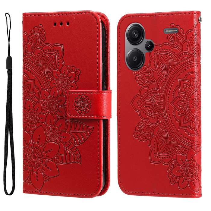 For Xiaomi Redmi Note13 Pro+ 5G Global 7-petal Flowers Embossing Leather Phone Case(Red)