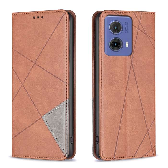 For Motorola Moto G85 Rhombus Texture Magnetic Leather Phone Case(Brown)