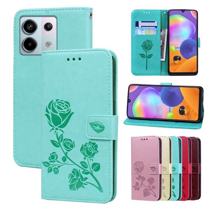 For Xiaomi Redmi Note 13 4G Rose Embossed Flip PU Leather Phone Case(Green)