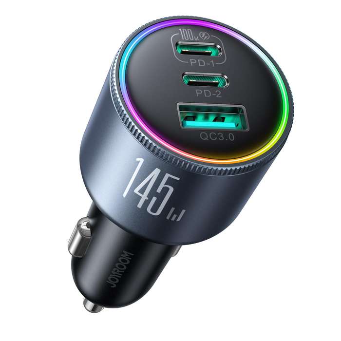 JOYROOM JR-CCN07 120W Dual PD+QC3.0 3-Port Car Charger(Dark Gray)