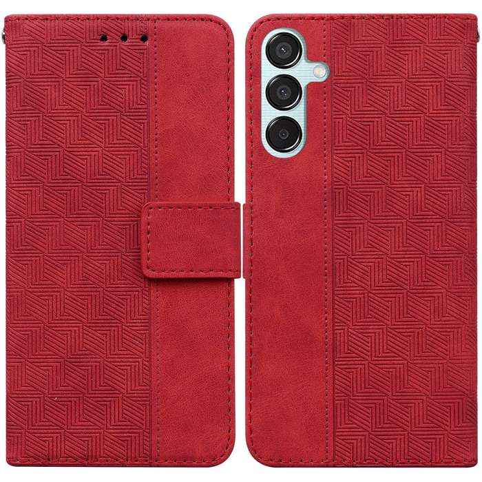 For Samsung Galaxy M15/F15 Geometric Embossed Leather Phone Case(Red)