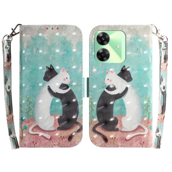 For Realme C61 / C63 / Note 60 3D Colored Horizontal Flip Leather Phone Case(Black White Cat)