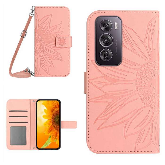 For OPPO Reno12 5G Global Skin Feel Sun Flower Embossed Flip Leather Phone Case with Lanyard(Pi