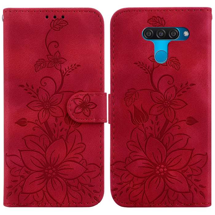 For LG K50 / Q60 Lily Embossed Leather Phone Case(Red)