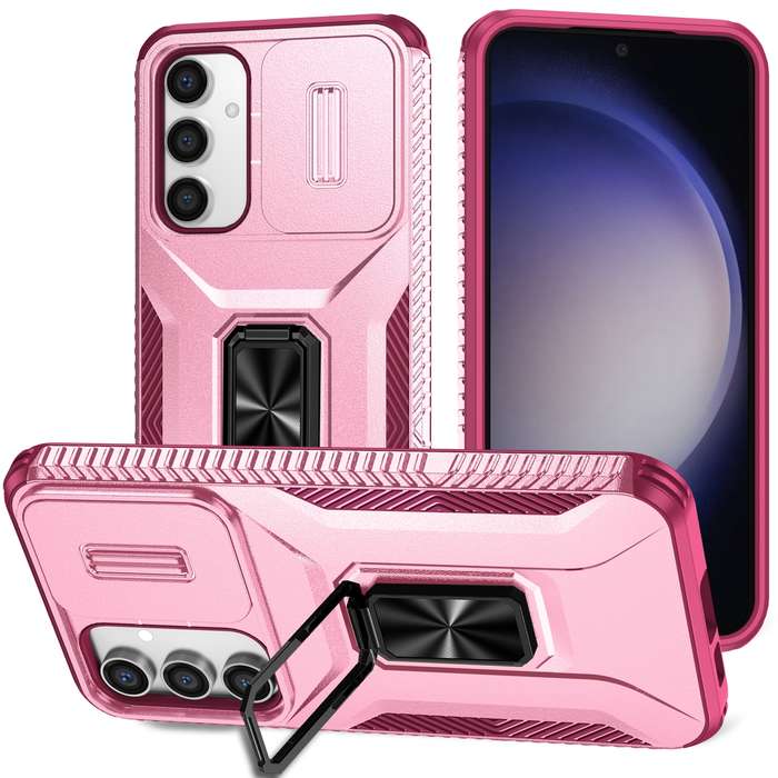 For Samsung Galaxy S23 FE 5G Sliding Camshield Holder Phone Case(Pink + Rose Red)