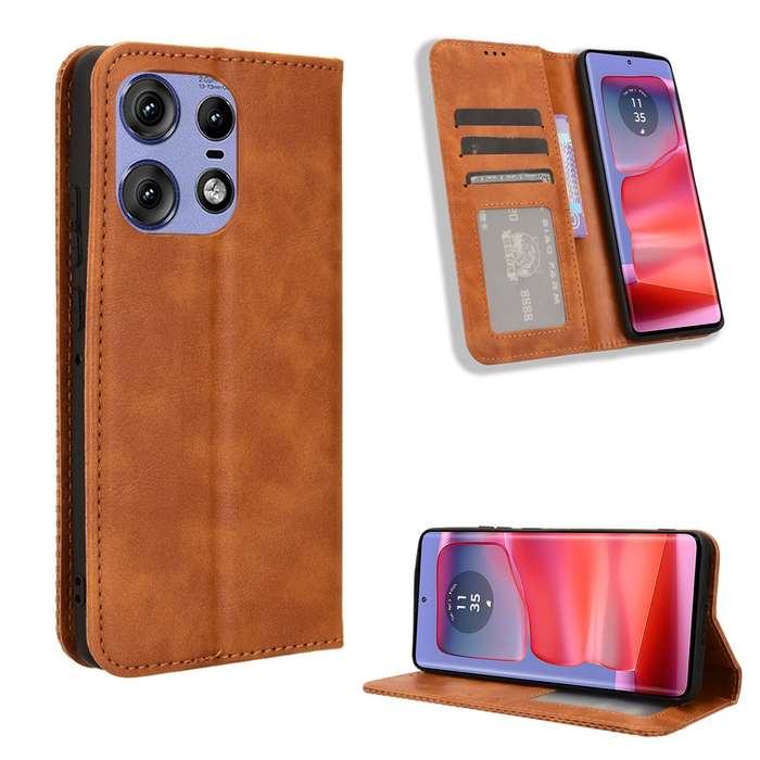 For Motorola Edge 50 Pro 5G Magnetic Buckle Retro Texture Leather Phone Case(Brown)