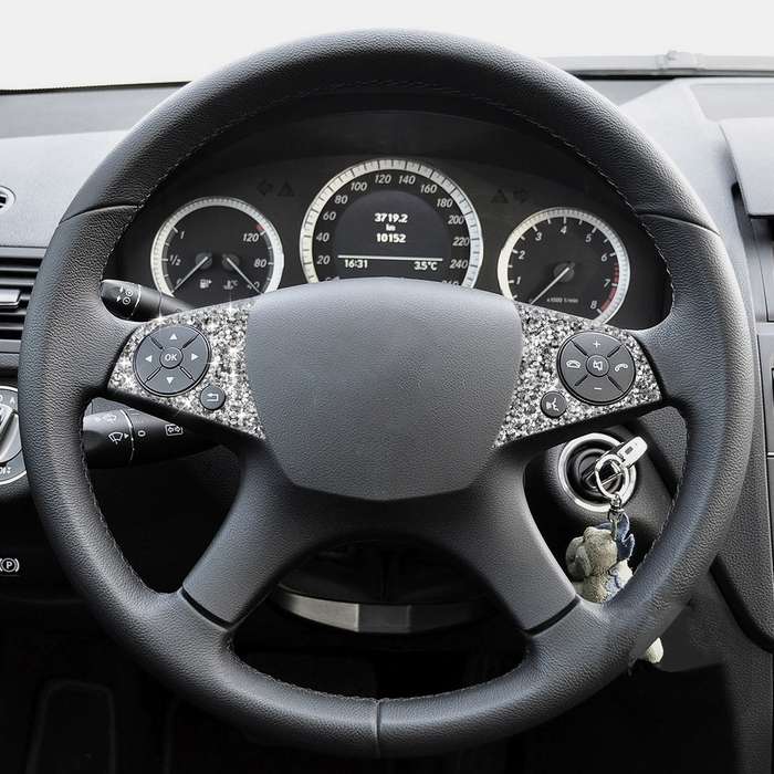 For Mercedes-Benz C-class W204 2007-2010 Car Steering Wheel Buttons Diamond Decorative Sticker, Left