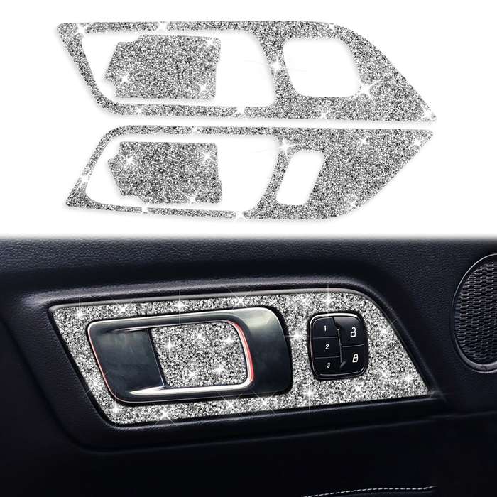 For Ford Mustang 2015-2020 4pcs Car Door Inner Handle Panel Diamond Decoration Sticker, Left Drive