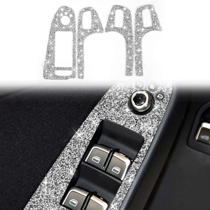For Audi A4 / A5 / Q5 Car Door Lift Control Panel Diamond Decoration Sticker, Left Drive Low Configu
