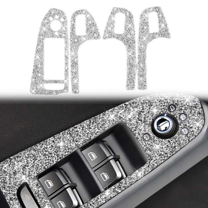 For Audi A4 / A5 / Q5 Car Door Lift Control Panel Diamond Decoration Sticker, Left Drive High Config