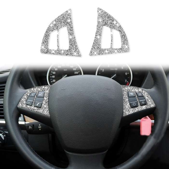 For BMW X5 E70 2008-2013 2pcs Car Steering Wheel Buttons Diamond Decoration Sticker, Left and Right