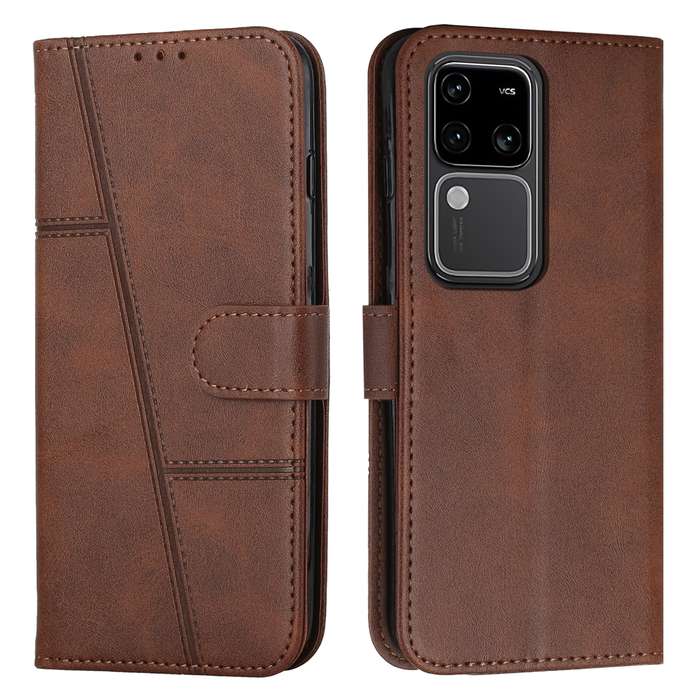 For vivo S18 / S18 Pro Stitching Calf Texture Buckle Leather Phone Case(Brown)