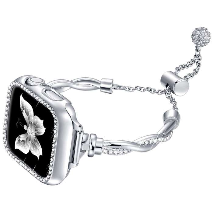 For Apple Watch 42mm Twist Bracelet Diamond Metal Watch Band(Silver)