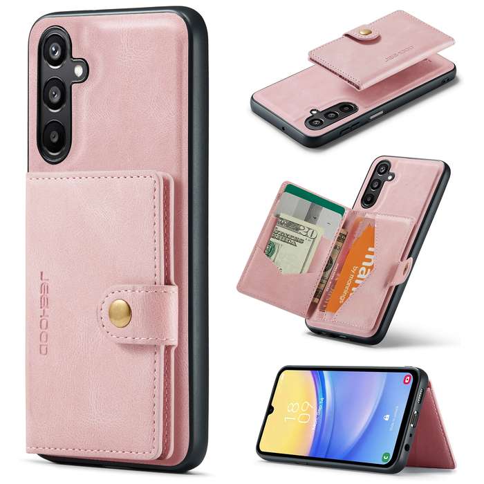 For Samsung Galaxy A15 5G JEEHOOD J01 Retro Magnetic Detachable Wallet Phone Case(Pink)